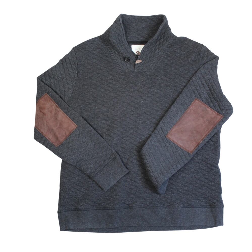 Billy Reid Sweater Men's XL Gray Quilted Mock Neck Elbow Patch Preppy Casual